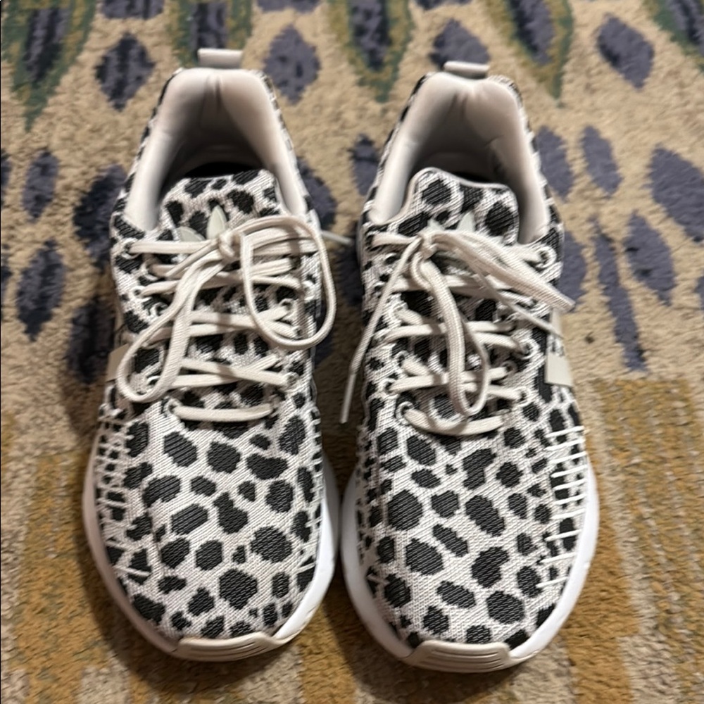 adidas Black and Cream Athletic Shoes with Leopard Print
